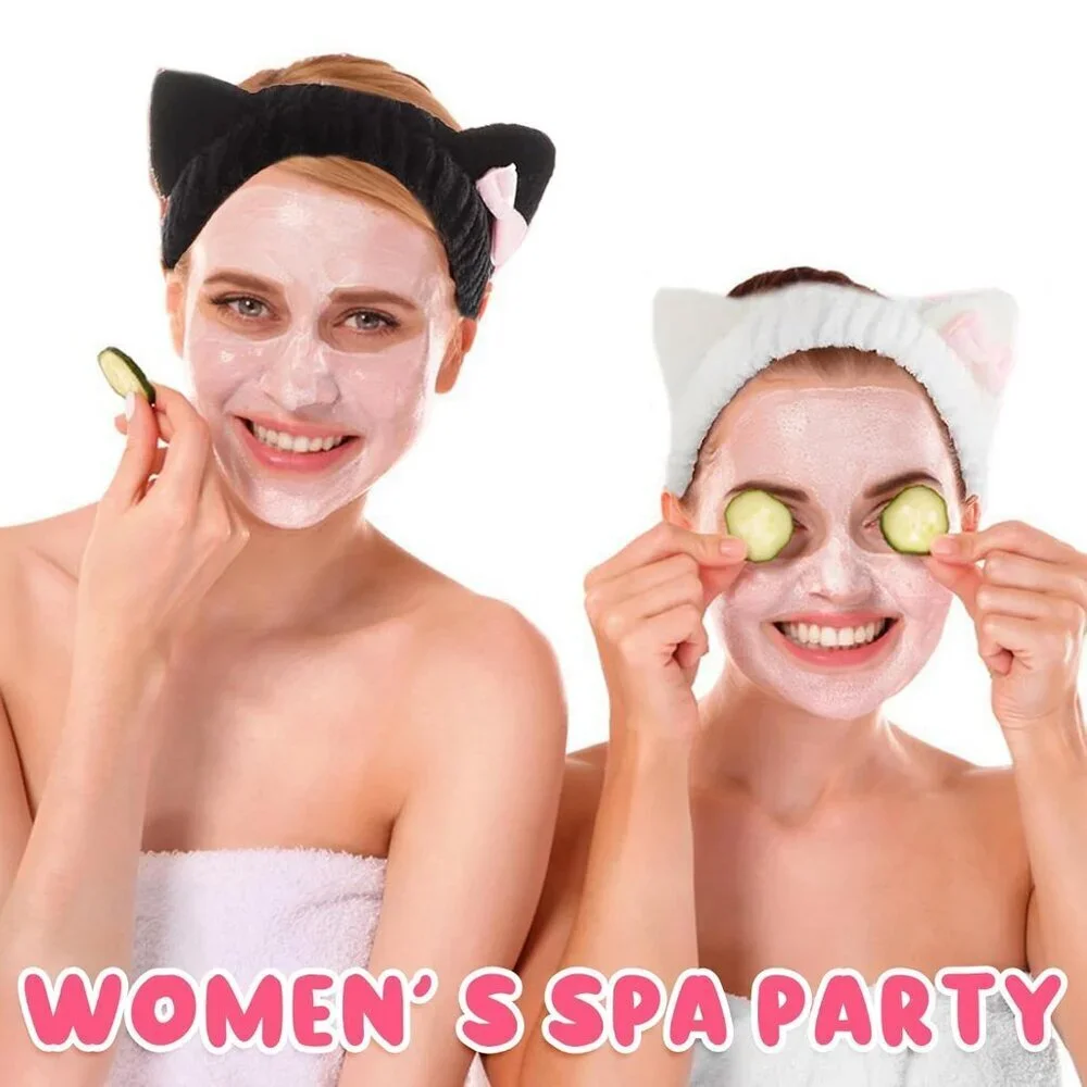 Spa Headband Wristband Set Cat Ear Coral Fleece Face Wash Makeup Gift
